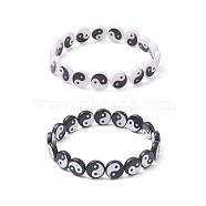 2Pcs 2 Color Acrylic Yin Yang Stretch Bracelets Set, Black and White, Inner Diameter: 2-1/2 inch(6.3cm), 1Pc/style(BJEW-JB09405)