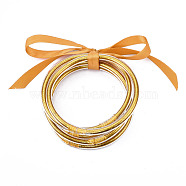 PVC Plastic Bangle Sets, Jelly Bangles, with Glitter Powder and Polyester Ribbon, Gold, 2-1/2 inch(6.3cm), 5pcs/set(X-BJEW-T008-09G)