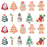 20pcs 10 Style Printed Acrylic Pendants, for Christmas, Bell/Gingerbread Man/Snowman/Chritmas Tree Charm, Mixed Color, 24~39.5x15~33x2mm, Hole: 1.6mm, 2pc/style(MACR-FH0001-21)