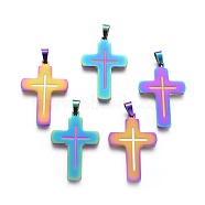 Ion Plating(IP) 304 Stainless Steel Pendants, Cross, Rainbow Color, 38x25x2mm, Hole: 4x6mm(STAS-F211-13)
