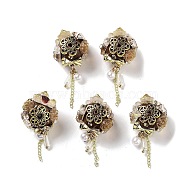 Alloy Resin Flower Beads, with ABS Imitation Pearl, Coconut Brown, 44.5mm, Hole: 2mm(RESI-C048-02)