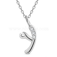 SHEGRACE Rhodium Plated 925 Sterling Silver Initial Pendant Necklaces, with Grade AAA Cubic Zirconia and Cable Chains, Platinum, Letter.Y, 15.74 inch(40cm)(JN921A)