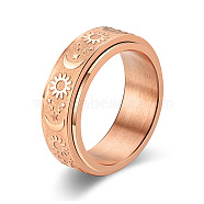Star & Moon & Sun Titanium Steel Rotatable Finger Ring, Fidget Spinner Ring for Calming Worry Meditation, Rose Gold, US Size 8 1/2(18.5mm)(PW-WG61315-13)