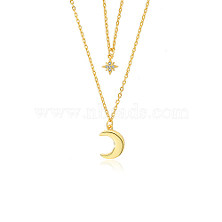 925 Silver Double Layer Star Moon Pendant Necklaces(XF3339-1)