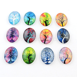 Tree Pattern Glass Oval Flatback Cabochons for DIY Projects, Mixed Color, 30x20x6mm(GGLA-R022-30x20-56)
