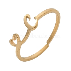 304 Stainless Steel Cuff Rings for Women, Heart with LetterA~Z, Real 18K Gold Plated, Letter C, 5.5mm, inner diameter: adjustable.(RJEW-D285-01G-C)