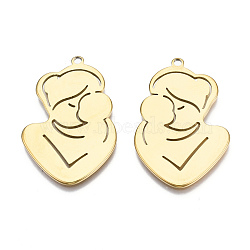 Rack Plating 304 Stainless Steel Pendants, Mother & Child, Real 18K Gold Plated, 37.5x24.5x1mm, Hole: 2mm(STAS-N098-070LG)