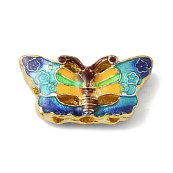 Rack Plating Brass Enamel Beads, Long-Lasting Plated, Cadmium Free & Lead Free, Butterfly, Real 18K Gold Plated, 10.5x21x5.5mm, Hole: 2mm(KK-P276-40G)