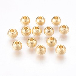 201 Stainless Steel Beads, Textured, Round, Golden, 4x3mm, Hole: 2mm(X-STAS-P220-06G-02)