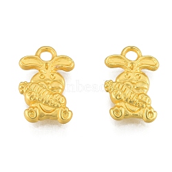 Alloy Charms, Matte Style, Rabbit with Carrot, Matte Gold Color, 14.5x10x2.5mm, Hole: 1.8mm(FIND-G035-06MG)