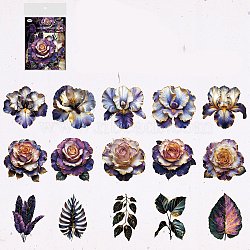 15Pcs 15 Style Waterproof PET Stickers Set, Decorative Stickers, Gothic Plant Book Series, Dark Orchid, 68~75x40~73x0.1mm, 1pc/style(DIY-M002-03A)