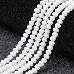 Opaque Solid Color Glass Beads Strands, Faceted, Rondelle, White, 3x2mm, Hole: 0.8mm, about 165~169pcs/strand, 15.7~16.1 inch(40~41cm)(EGLA-A034-P2mm-D01)