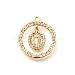 Brass Micro Pave Cubic Zirconia Pendants, Real 18K Gold Plated, Ring Charms, Virgin, 21x18x3mm, Hole: 1.5mm(KK-G519-07G-03)