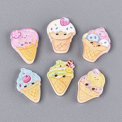 2-Hole Printed Resin Buttons, Ice Cream, Mixed Color, 16x10.5~12x2~2.5mm, Hole: 1.4mm(BUTT-Q047-01)