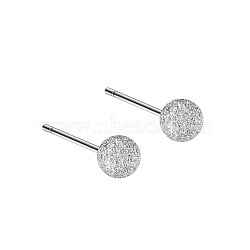 Anti-Tarnish Rhodium Plated 999 Sterling Silver Texture Round Stud Earrings for Women, with 999 Stamp, Platinum, 16x5mm(EJEW-S215-08P)