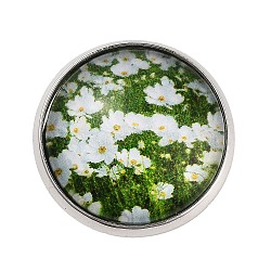 Round Glass Brooches, Platinum Plated Zinc Alloy Pins, for Backpack, Flower, 18x5.5mm(JEWB-A022-02D)