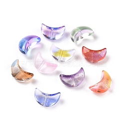 Electroplate Transparent Glass Bead, with Gold Foil, Crescent Moon, Mixed Color, 9x14x6mm, Hole: 1.2mm(EGLA-H102-07)