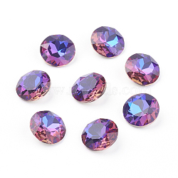 Pointed Back & Back Plated Glass Rhinestone Cabochons, Grade A, Faceted, Flat Round, Violet Blue, 10x5mm(RGLA-J012-10mm-001VB)