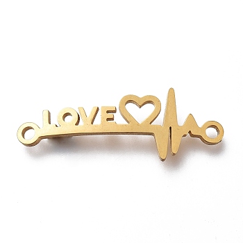 304 Stainless Steel Links Connectors, Laser Cut, Heartbeat with Word Love, for Valentine's Day, Golden, 9x25x1mm, Hole: 1.5mm