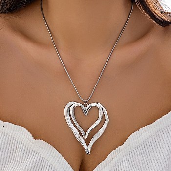 Alloy Pendant Necklaces, Jewely for Women, Heart, Antique Silver & Platinum, 18.78 inch(47.7cm)