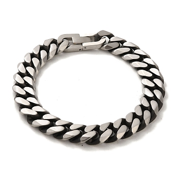 304 Stainless Steel Cuban Link Chain Bracelets for Women Men, Antique Silver, 8-5/8 inch(22cm), Link: 12x15x2mm
