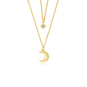 925 Silver Double Layer Star Moon Pendant Necklaces