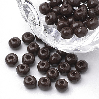 6/0 Baking Paint Glass Seed Beads, Round, Coconut Brown, 4~4.5x3mm, Hole: 1~1.2mm, about 4500pcs/bag, about 450g/bag