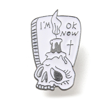Halloween Enamel Pins, Gunmetal Alloy Badge for Women, Skull, 29.5x18x1.5mm