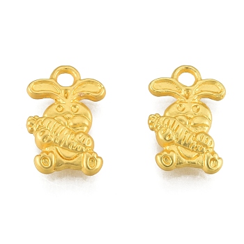 Alloy Charms, Matte Style, Rabbit with Carrot, Matte Gold Color, 14.5x10x2.5mm, Hole: 1.8mm