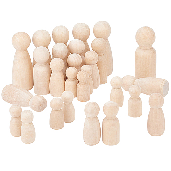 Creative Toy Wood People, Manual Painting Dolls, Crafts Graffiti Woodman, Solid, Hard, Different Size, Antique White, 33~66.5x13~24.5mm, 48pcs/set