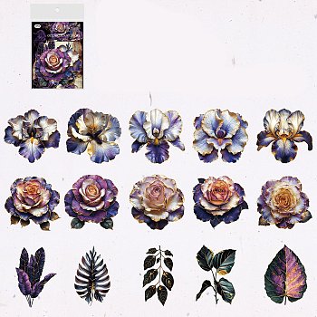 15Pcs 15 Style Waterproof PET Stickers Set, Decorative Stickers, Gothic Plant Book Series, Dark Orchid, 68~75x40~73x0.1mm, 1pc/style