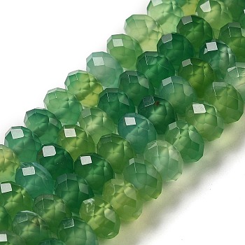 Natural Banded Agate/Striped Agate Beads Strands, Dyed & Heated, Faceted Rondelle, Green, 8x5mm, Hole: 1mm, about 72pcs/strand, 15.28''(38.8cm)