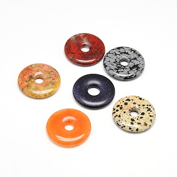 Donut/Pi Disc Natural Gemstone Big Pendants, Mixed Stone, Donut Width: 19.8mm, 50x6mm, Hole: 10.5mm