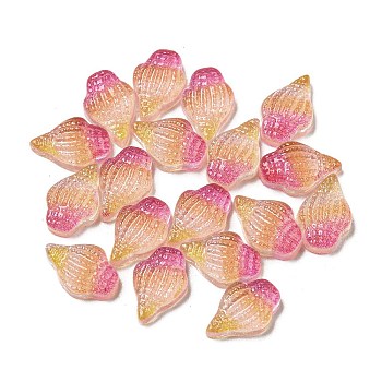 Luminous Transparent Resin Decoden Cabochons, Glow in the Dark Cabochons with Glitter Powder, Camellia, Shell Shape, 6x9x2.5mm