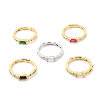 Rack Plating Brass Micro Pave Cubic Zirconia Adjustable Rings, Cadmium Free & Lead Free, Long-Lasting Plated, Mixed Color, Mixed Color, US Size 6, 1.8~2.5mm, Inner Diameter: 16.5mm
