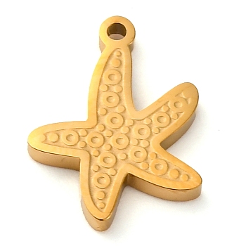 304 Stainless Steel Pendants, Starfish Charm, Ion Plating(IP), Golden, 15.5x11.5x2mm, Hole: 1.2mm