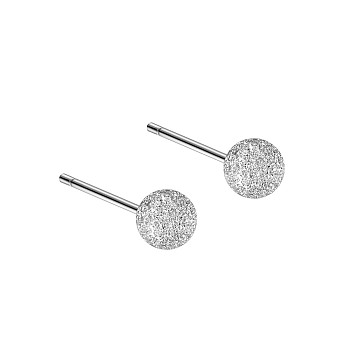 Anti-Tarnish Rhodium Plated 999 Sterling Silver Texture Round Stud Earrings for Women, with 999 Stamp, Platinum, 16x5mm