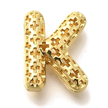 Brass Pendants, Hollow Letter Charms, Rack Plating, Long-Lasting Plated, Cadmium Free & Lead Free, Letter K, 22x17x8.5mm, Hole: 5x2.7mm