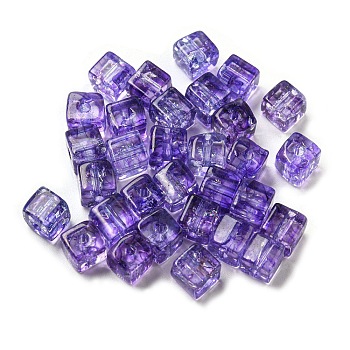 500Pcs Transparent Crackle Glass Beads, Cube, Medium Purple, 6.5x6.5x6mm, Hole: 1.8mm