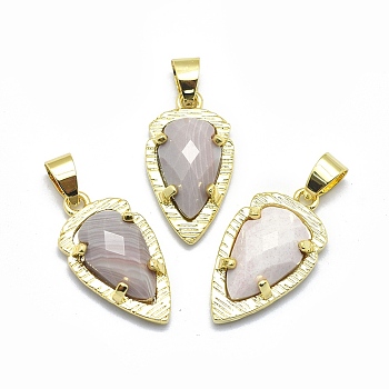 Natural Botswana Agate Pendants, with Brass Findings, Teardrop, Faceted, Golden, 23.5x12.5x5.5mm, Hole: 4.5x5mm
