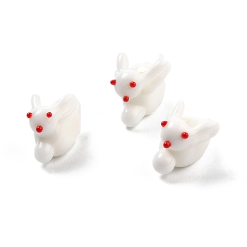 Handmade Lampwork Beads, Rabbit, White, 19.5~20.5x10~13x14~15mm, Hole: 2mm