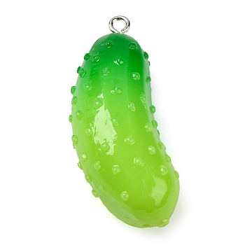 Resin Pendants, Imitation Food, with Platinum Iron Loop, Cucumber, 40.5x16.5x15mm, Hole: 2mm