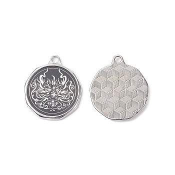 Acrylic Pendants, with Platinum Tone Alloy Findings, Lead Free & Cadmium Free, Flat Round, Black, 36x31x3mm, Hole: 4mm