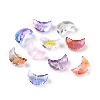 Electroplate Transparent Glass Bead, with Gold Foil, Crescent Moon, Mixed Color, 9x14x6mm, Hole: 1.2mm