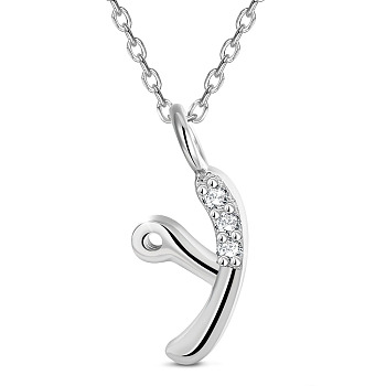 SHEGRACE Rhodium Plated 925 Sterling Silver Initial Pendant Necklaces, with Grade AAA Cubic Zirconia and Cable Chains, Platinum, Letter.Y, 15.74 inch(40cm)