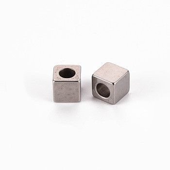 303 Stainless Steel Beads, Cube, Stainless Steel Color, 6x6x6mm, Hole: 3mm