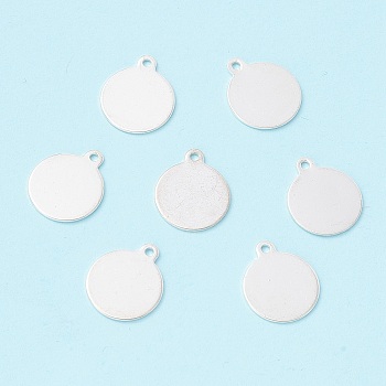 Brass Charms, Stamping Blank Tag, Flat Round, Silver Color Plated, 12x10mm, Hole: 1.2mm