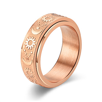 Star & Moon & Sun Titanium Steel Rotatable Finger Ring, Fidget Spinner Ring for Calming Worry Meditation, Rose Gold, US Size 8 1/2(18.5mm)
