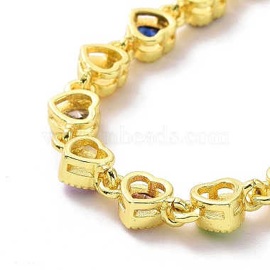 Enamel Evil Eye & Cubic Zirconia Heart Link Chain Bracelet(BJEW-H555-01C)-4