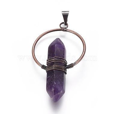 Natural Amethyst Wire Wrapped Pointed Big Pendants(G-L520-I02-R-NF)-2